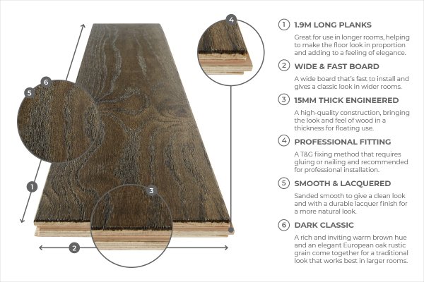 Elegant Ground Coffee Lacquered Europa Rustic Oak Flooring Wood £39.98Psqm - 1015-40