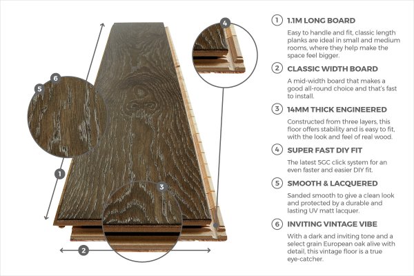 Classic Brownie Lacquered Rustic Oak Flooring Wood £34.99Psqm- 1015-50