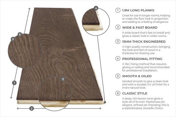 Night Owl Oiled Classic Engineered Europa Solid Rustic Oak Flooring Wood £36.98Psqm -1015-62