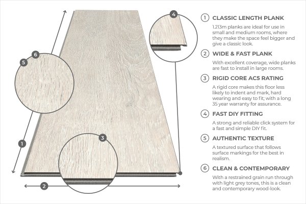Luxurious Lugano Angliano Plank Click Vinyl Flooring Oak  £29.39Psqm - 1015-170