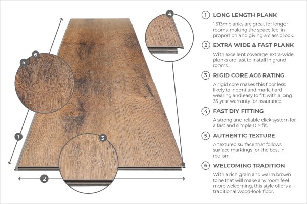 Elegant Amazon Stream Plank Click Vinyl Flooring Oak  £16.08Psqm - 1015-176